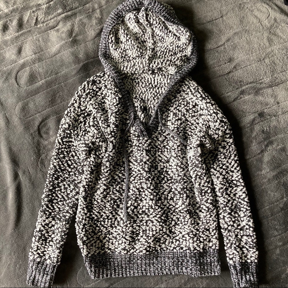 Cozy Black and White Knit Sweater Hoodie